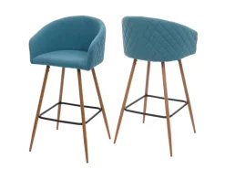 PROREGAL Kücheninseln<2er-Set Barhocker Sitzhöhe 74cm Metall Holzoptik Stoff/Textil Barstuhl Tresenhocker Küchenhocker Mit Lehne