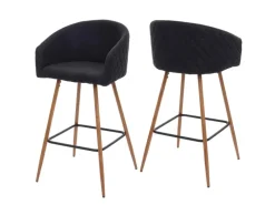 Sale PROREGAL 2er-Set Barhocker Sitzhöhe 74cm Metall Holzoptik Stoff/Textil Anthrazit-Grau Barstuhl Tresenhocker Küchenhocker Mit Lehne Schwarz