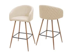 PROREGAL 2er-Set Barhocker Sitzhöhe 74cm Metall Holzoptik Stoff/Textil -Beige Barstuhl Tresenhocker Küchenhocker Mit Lehne< Kücheninseln