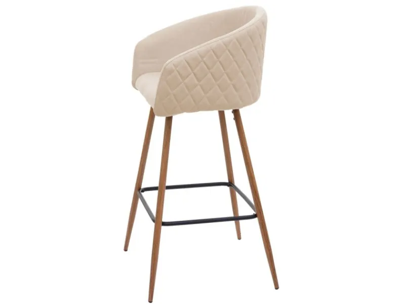 PROREGAL 2er-Set Barhocker Sitzhöhe 74cm Metall Holzoptik Stoff/Textil -Beige Barstuhl Tresenhocker Küchenhocker Mit Lehne< Kücheninseln