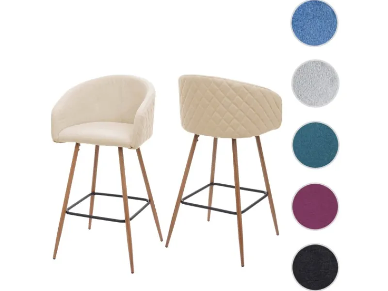 PROREGAL 2er-Set Barhocker Sitzhöhe 74cm Metall Holzoptik Stoff/Textil -Beige Barstuhl Tresenhocker Küchenhocker Mit Lehne< Kücheninseln