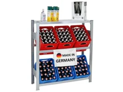 Outlet PROREGAL Getränkekistenregal Getränkeregal Chiemsee Made in Germany HxBxT 115 x 106 x 34 cm 6 Kisten auf 2 Ebenen & Board Verzinkt