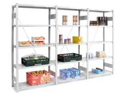 Clearance PROREGAL Lebensmittel Fachbodenregal Stecksystem T-Profil Grundregal HxBxT 300 x 100 x 60 cm 7 Ebenen Fachlast 140 kg Hygienische Beschichtung Weiß