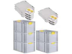 PROREGAL Spar Set 5x Eurobox Nextgen Color Mit Scharnierdeckel & Schiebeschnappverschlüsse HxBxT 32 x 40 x 60 cm Griffe Gelb Verstärkter Boden Grau-Gelb