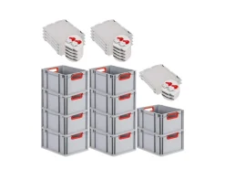 Hot PROREGAL Spar Set 10x Eurobox Nextgen Color Mit Scharnierdeckel & Schiebeschnappverschlüssen HxBxT 22 x 30 x 40 cm Griffe Rot Offen Glatter Boden Grau-Rot