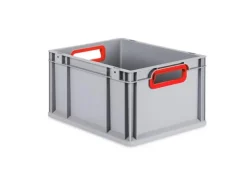 Hot PROREGAL Spar Set 10x Eurobox Nextgen Color Mit Scharnierdeckel & Schiebeschnappverschlüssen HxBxT 22 x 30 x 40 cm  Griffe Rot Offen Glatter Boden Grau-Rot