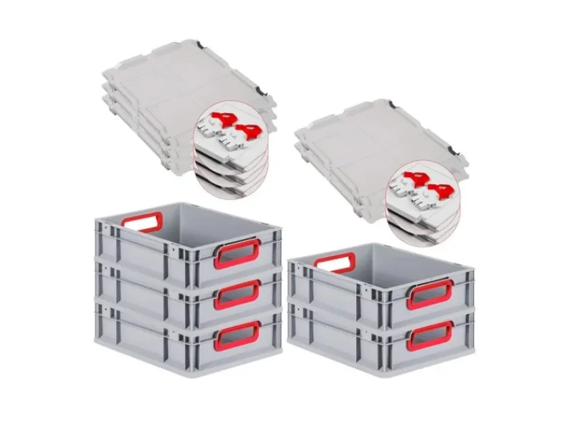 PROREGAL Spar Set 5x Eurobox Nextgen Color Mit Scharnierdeckel & Schiebeschnappverschlüssen HxBxT 12 x 30 x 40 cm Griffe Rot Offen Glatter Boden< Gefrierschränke