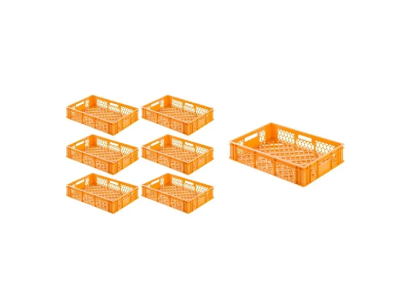 PROREGAL Vorratsdosen|Vorratsbehälter<SuperSparSet 7 x Eurobehälter Bäcker- und Konditorenkasten HxBxT 13 x 40 x 60 24 Liter -Orange Brötchenkiste Stapelbare Bäckerkiste