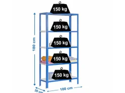 PROREGAL Küchenregale<Wohnregal Living Koala Metal mit 5 Fachböden HxBxT 180 x 100 x 30 cm Fachlast 150 kg Blau/Weiß