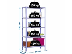 Sale PROREGAL Wohnregal Living Koala Metal mit 5 Fachböden HxBxT 180 x 80 x 40 cm Fachlast 150 kg Lila/Weiß