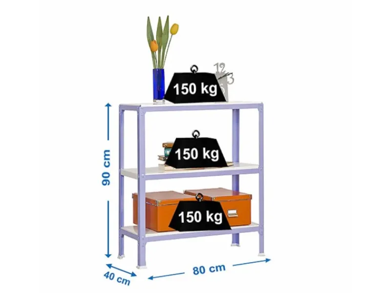 Discount PROREGAL Wohnregal Living Koala Metal mit 3 Fachböden HxBxT 90 x 80 x 40 cm Fachlast 150 kg Lila/Weiß