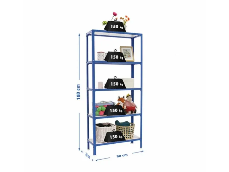 Outlet PROREGAL Wohnregal Living Koala Wood mit 5 Fachböden HxBxT 180 x 80 x 30 cm Fachlast 150 kg Blau/Weiß