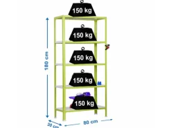 PROREGAL Küchenregale<Wohnregal Living Koala Metal mit 5 Fachböden HxBxT 180 x 80 x 30 cm Fachlast 150 kg Grün/Weiß