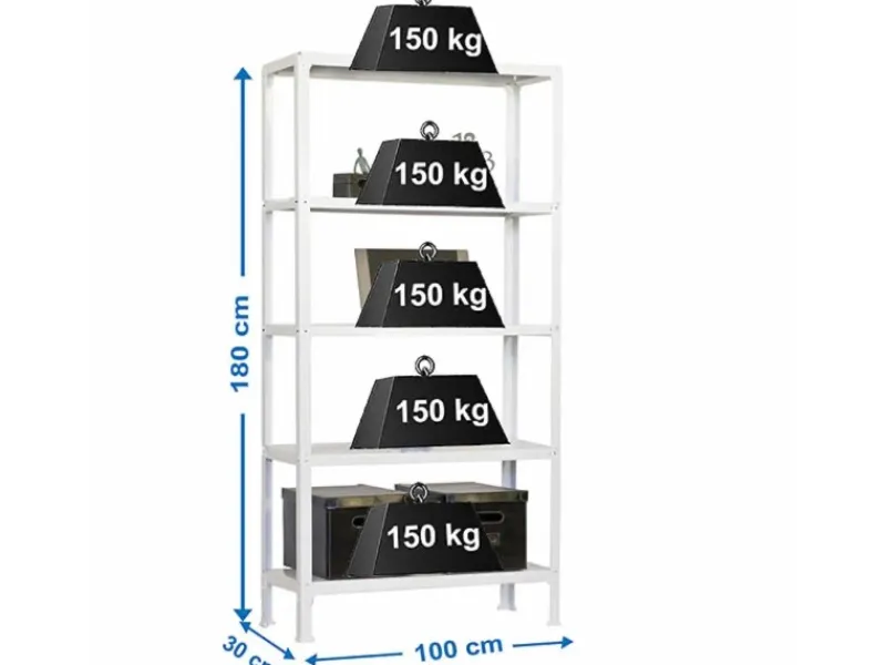 PROREGAL Küchenregale<Wohnregal Living Koala Metal mit 5 Fachböden HxBxT 180 x 100 x 30 cm Fachlast 150 kg Weiß/Weiß