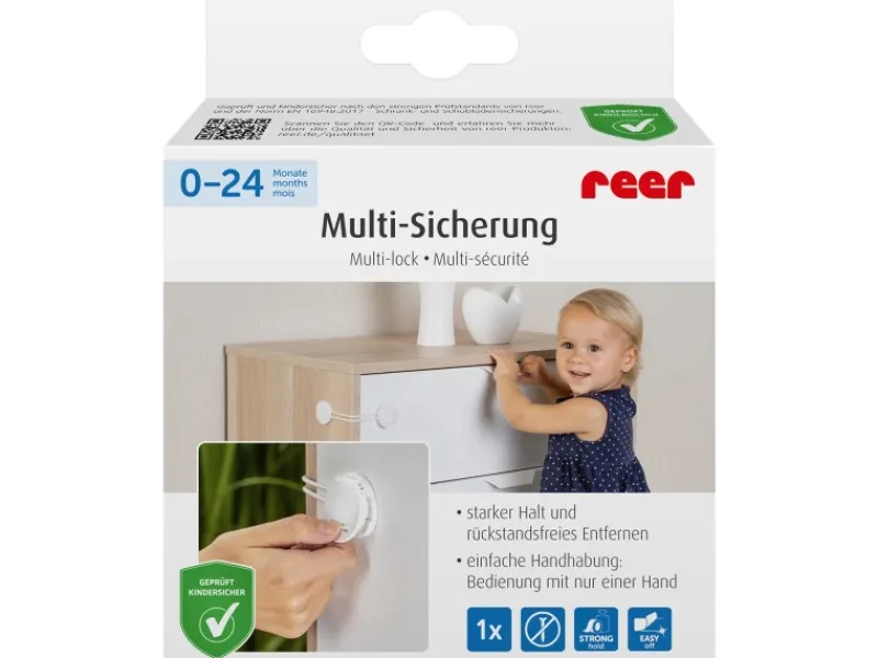 Reer Multi-Sicherung für kindersicheres Verschließen von Schränken - Weiß< Kühlschränke