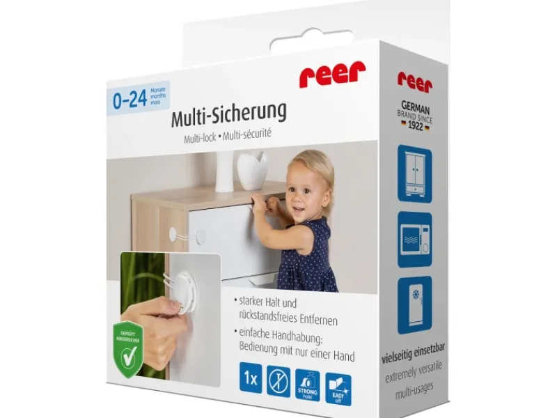 Reer Multi-Sicherung für kindersicheres Verschließen von Schränken - Weiß< Kühlschränke