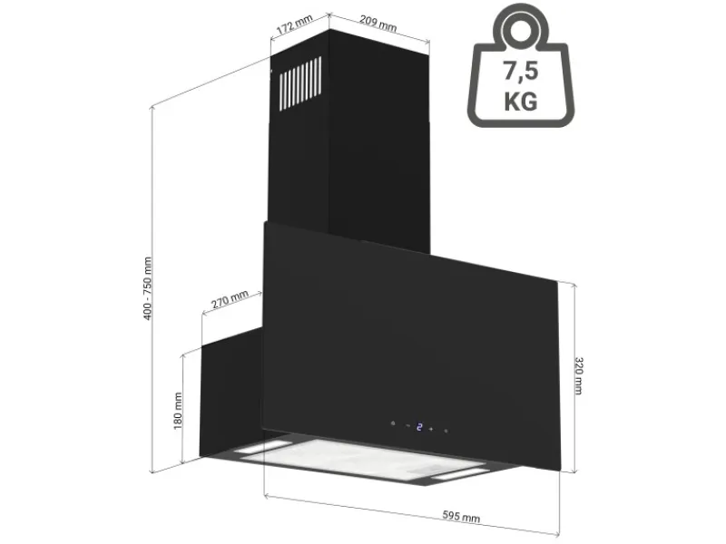 Discount Respekta Dunstabzugshaube Lio Kopffrei 93 cm x 59,5 cm x 27 cm Schwarz