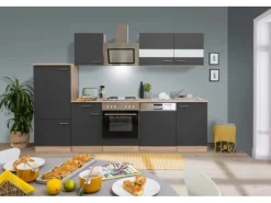 Respekta Economy Küchenzeile KB280ESGS 280 cm -Eiche Sägerau< Herde|Kühlschränke