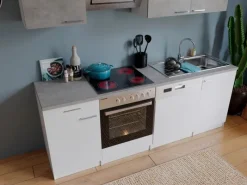 Outlet Respekta Economy Küchenzeile KB220WWBSC 220 cm Weiß-Beton Optik