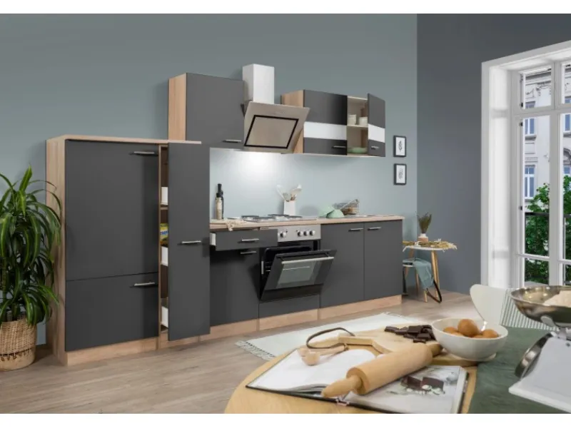 Respekta Economy Küchenzeile KB300ESGS 300 cm -Eiche Sägerau Grau