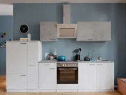 Respekta Kühlschränke|Winkelküchen<Economy Küchenzeile KB300WWBSC 300 cm Weiß-Beton Optik