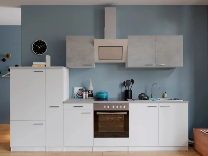 Respekta Kühlschränke|Winkelküchen<Economy Küchenzeile KB300WWBSC 300 cm Weiß-Beton Optik