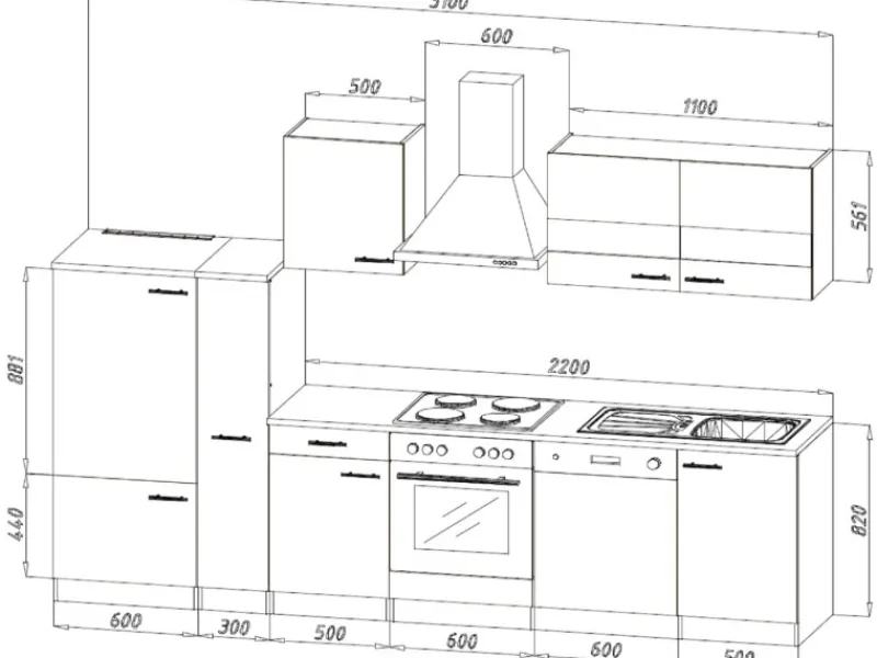 New Respekta Economy Küchenzeile KB310ESGSC 310 cm -Eiche Sägerau Grau