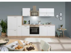 Respekta Economy Küchenzeile KB300ESWS 300 cm -Eiche Sägerau< Kühlschränke|Einbauküchen