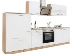 Respekta Economy Küchenzeile KB300ESWS 300 cm -Eiche Sägerau< Kühlschränke|Einbauküchen