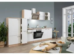 Respekta Economy Küchenzeile KB300ESWS 300 cm -Eiche Sägerau< Kühlschränke|Einbauküchen
