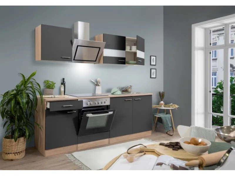 Respekta Economy Küchenzeile KB210ESGSC 210 cm -Eiche Sägerau< Einbauküchen|Kochfelder