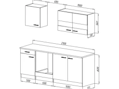 Respekta Economy Küchenzeile KB210ESGSC 210 cm -Eiche Sägerau< Einbauküchen|Kochfelder