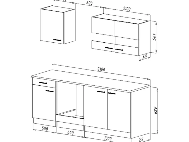 Respekta Economy Küchenzeile KB210ESGSC 210 cm -Eiche Sägerau< Einbauküchen|Kochfelder