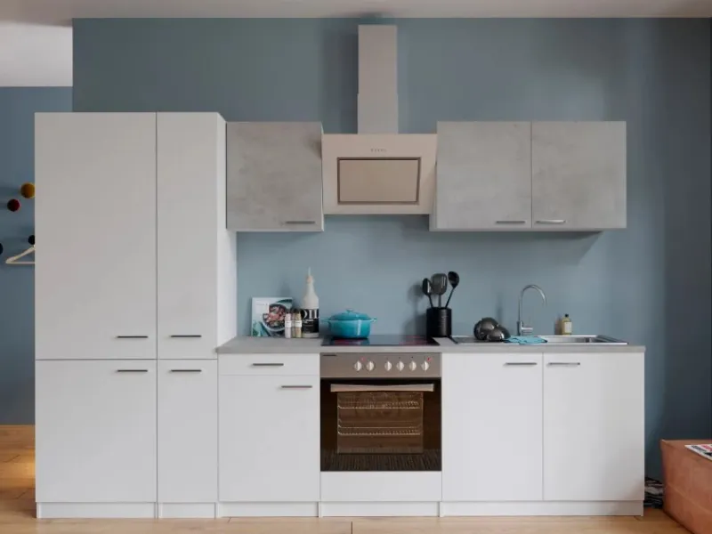 Respekta Economy Küchenzeile KB300WWBSCGKE178 300 cm Weiß-Beton Optik