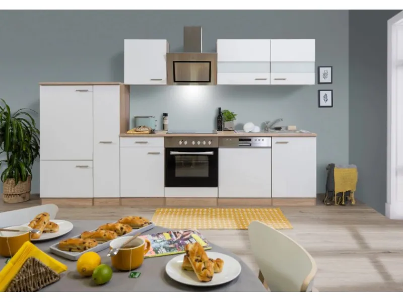 Respekta Economy Küchenzeile KB310ESWSC 310 cm -Eiche Sägerau Weiß