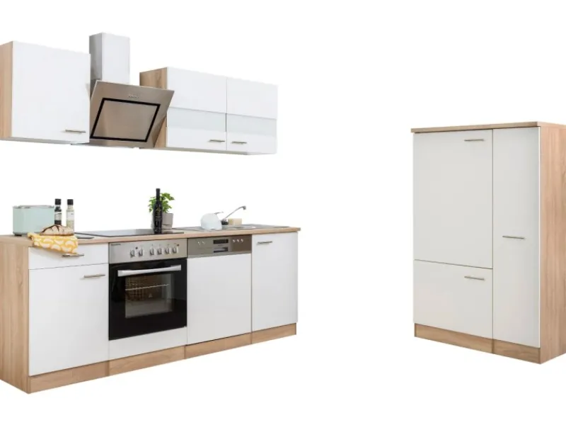 Respekta Economy Küchenzeile KB310ESWSC 310 cm -Eiche Sägerau Weiß