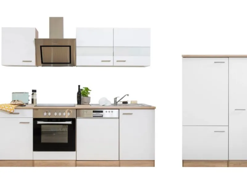 Respekta Economy Küchenzeile KB310ESWSC 310 cm -Eiche Sägerau Weiß