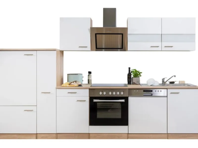 Respekta Economy Küchenzeile KB310ESWSC 310 cm -Eiche Sägerau Weiß
