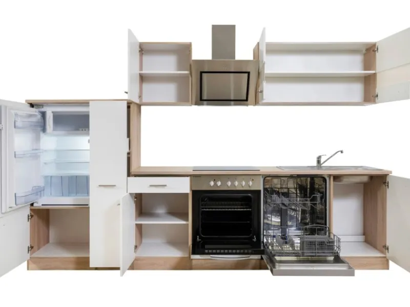 Respekta Economy Küchenzeile KB310ESWSC 310 cm -Eiche Sägerau Weiß