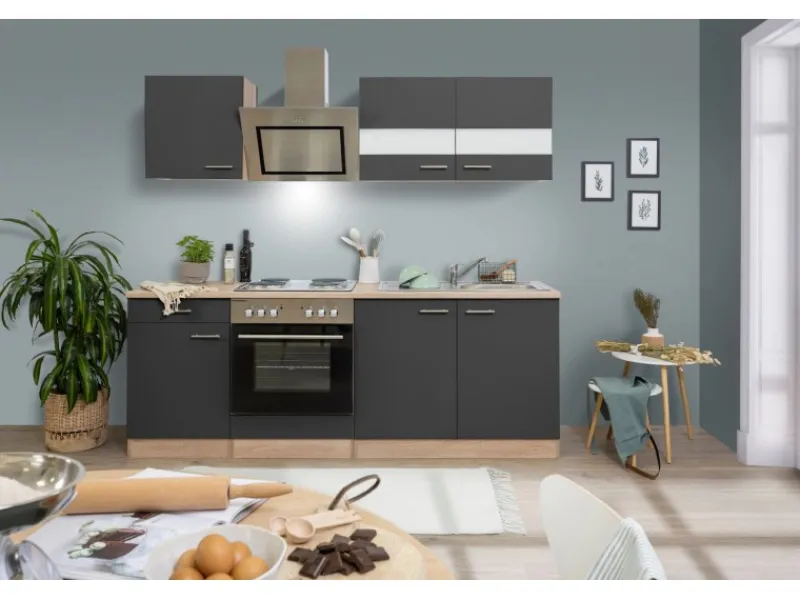 Best Respekta Economy Küchenzeile KB210ESGS 210 cm -Eiche Sägerau Grau