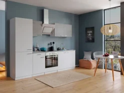 Respekta Economy Küchenzeile KB270WWBSCGKE178 270 cm Weiß-Beton Optik< Herde|Kühlschränke