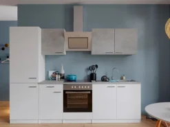 Respekta Economy Küchenzeile KB270WWBSCGKE178 270 cm Weiß-Beton Optik< Herde|Kühlschränke