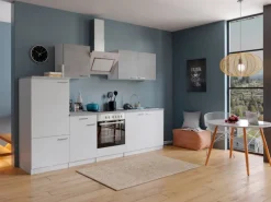Best Respekta Economy Küchenzeile KB270WWBSC 270 cm Weiß-Beton Optik