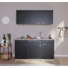 Respekta Miniküchen|Kochfelder<Economy Küchenzeile KB150ESSC 150 cm Schwarz-Eiche Sägerau