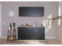 Respekta Miniküchen|Kochfelder<Economy Küchenzeile KB150ESSC 150 cm Schwarz-Eiche Sägerau