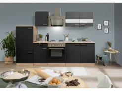 Best Respekta Economy Küchenzeile KB270ESSS 270 cm -Eiche Sägerau Schwarz
