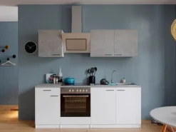 Sale Respekta Economy Küchenzeile KB210WWBSC 210 cm Weiß-Beton Optik