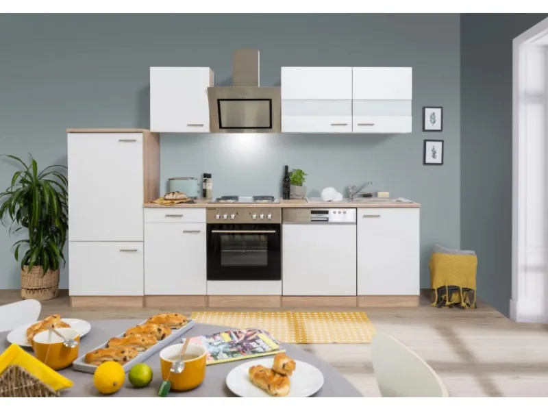 Sale Respekta Economy Küchenzeile KB280ESWS 280 cm -Eiche Sägerau Weiß