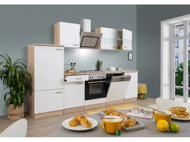 Sale Respekta Economy Küchenzeile KB280ESWS 280 cm -Eiche Sägerau Weiß
