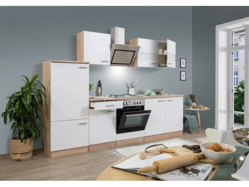 Respekta Economy Küchenzeile KB270ESWS 270 cm -Eiche Sägerau< Herde|Kühlschränke